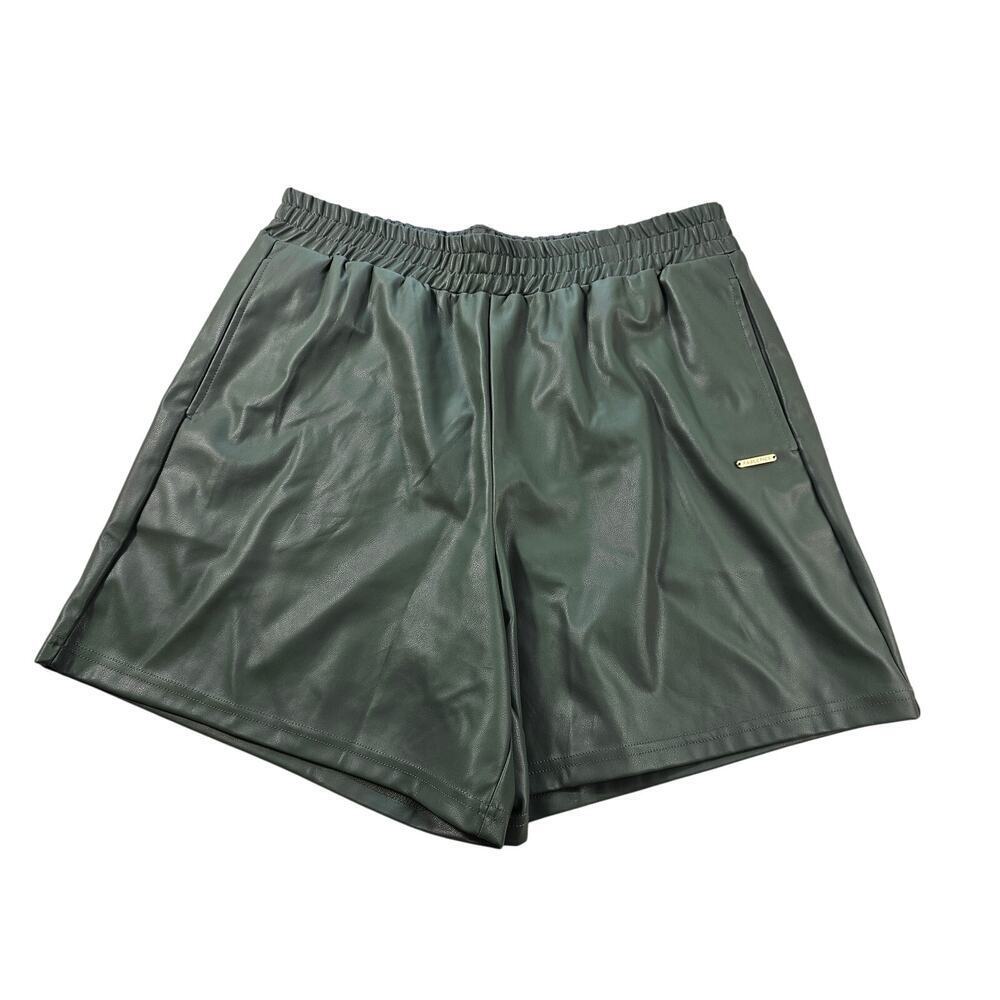NWT Fabletics size L large Vegan Leather High-Waisted Short smoke green active